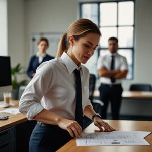 standing at the desk and work